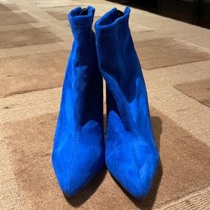 Blue Suede Ankle Boots